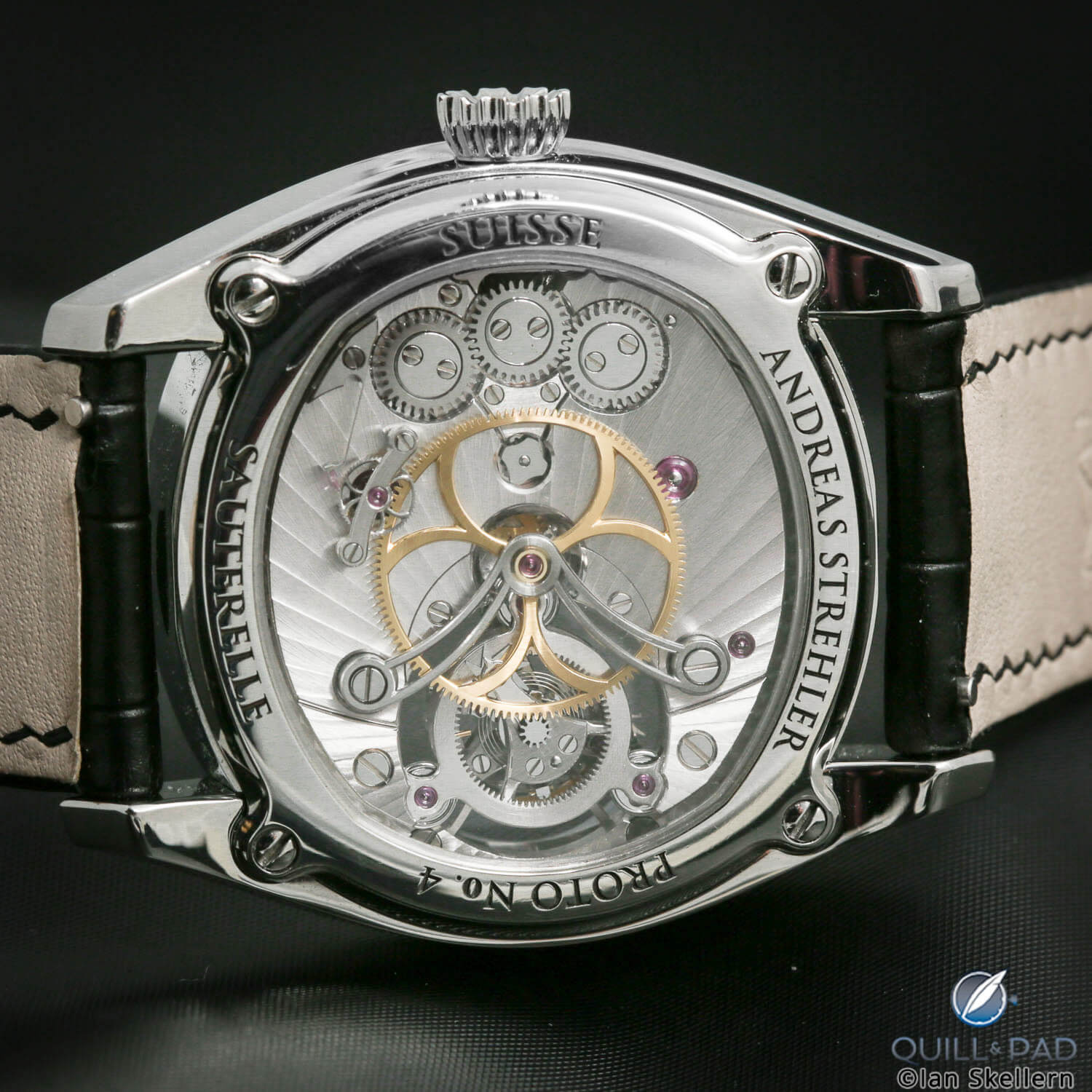 View through the display back of the Andreas Strehler Trans-Axial Remontoir Tourbillon