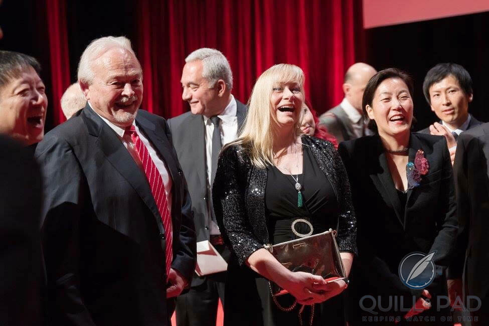 Jury members Philippe Dufour, Elizabeth Doerr, and Heekyung Jung sharing a moment of levity just before the 2017 GPHG award ceremony (photo courtesy Gregory Maillot/www.point-of-views.ch)