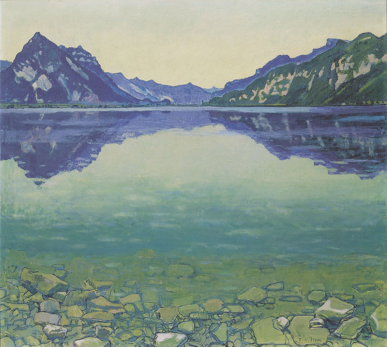 'Lake Thun with Symmetric Reflections Before Sunrise' by Swiss artist Ferdinand Hodler (1853–1918)