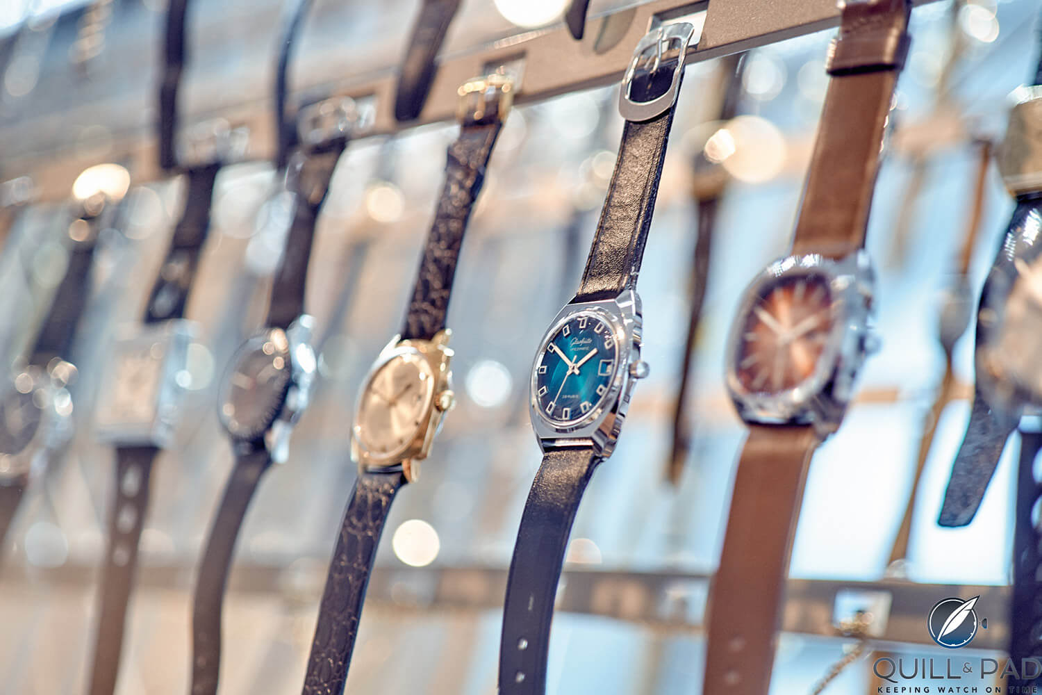 Colorful Glashütte Original watches on display at the German Watchmaking Museum in Glashütte