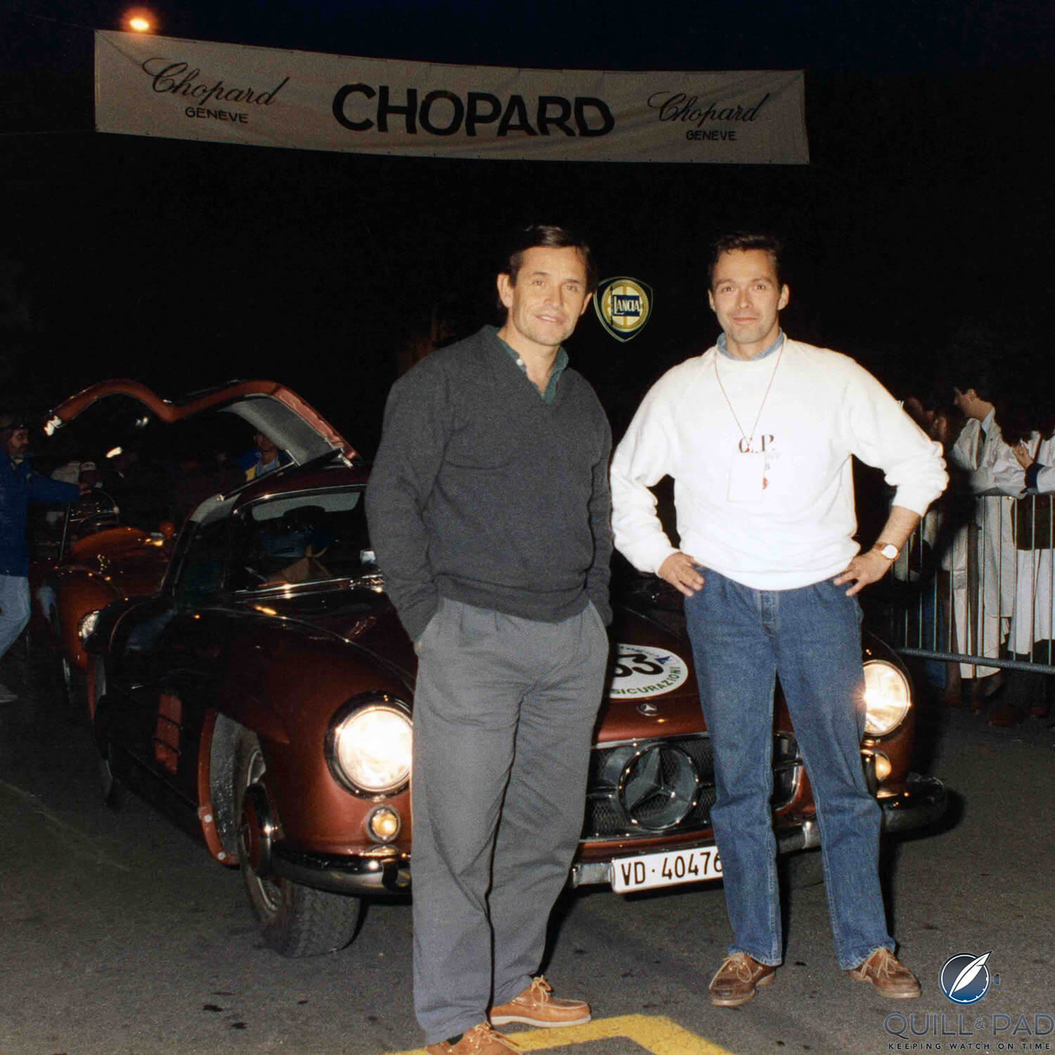 Jacky Ickx and Karl-Friedrich Scheufele during the 1989 Mille Miglia 