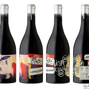 Four overlapping labels make up the graffiti art on the Longview Piece Shiraz 2015