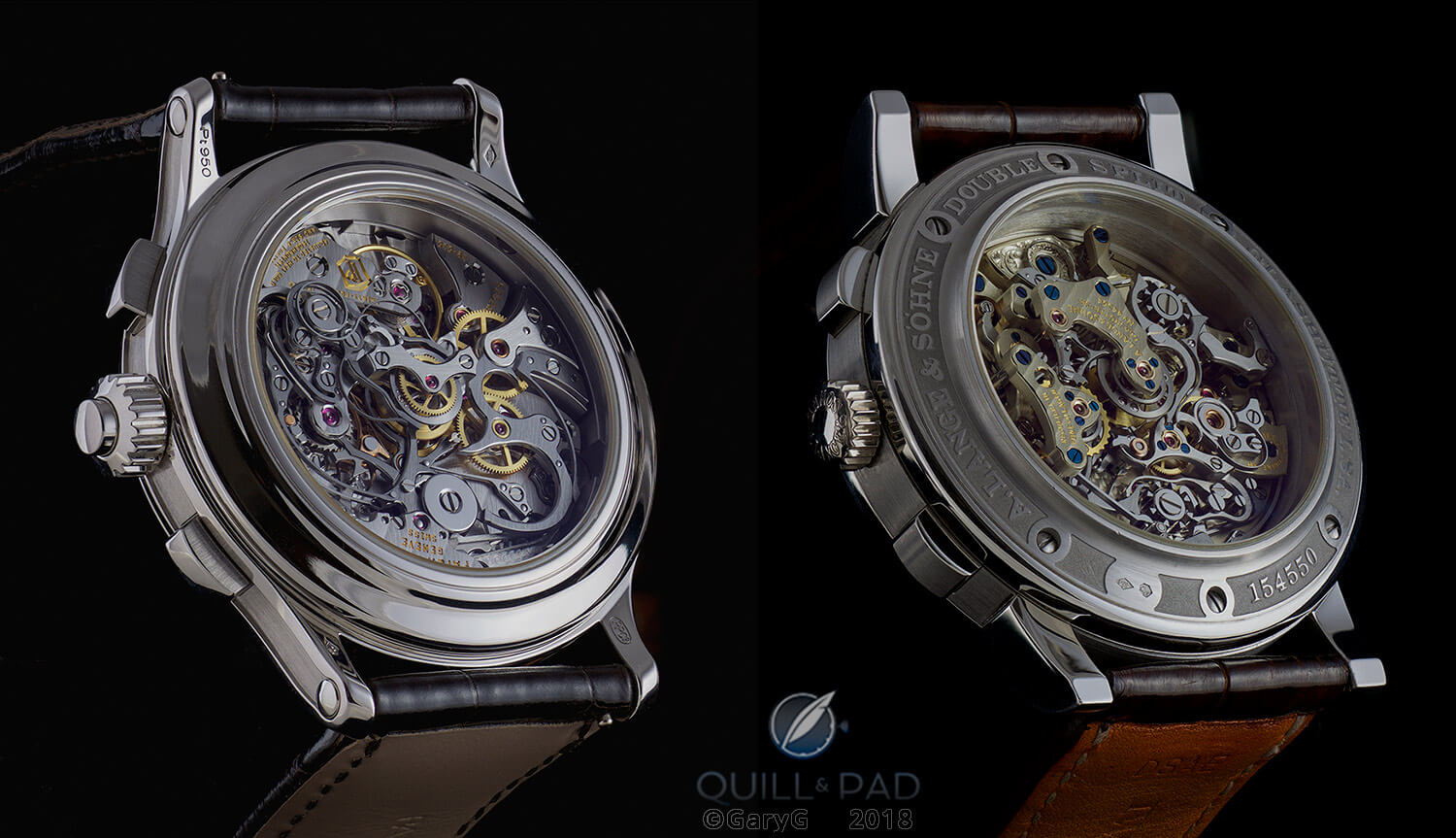 Coherent contrasts: movement sides of Patek Philippe Reference 5370P and A. Lange & Söhne Double Split