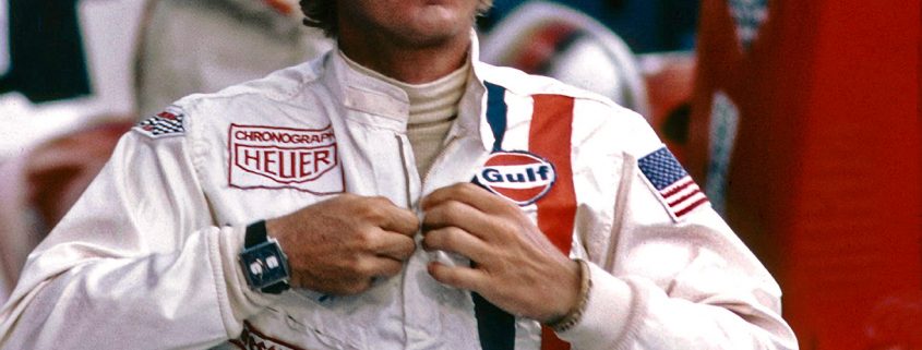 Steve McQueen wearing a Heuer Monaco on the set of the film Le Mans