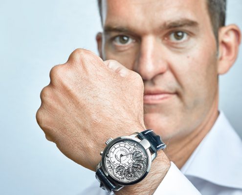 Claude Greisler of Armin Strom wearing his favorite watch: Mirrored Force Resonance