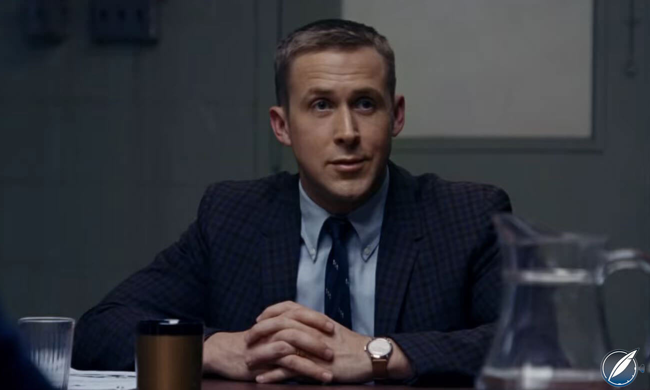 Ryan Gosling as Neil Armstrong wearing an Omega in the upcoming film 'First Man' (photo courtesy Universal Films)