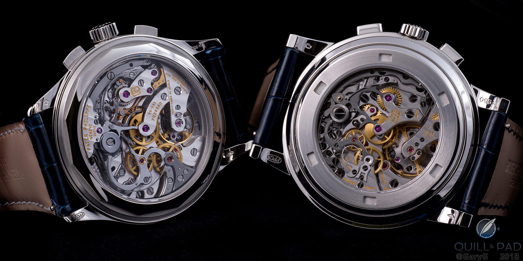 Movement views, Patek Philippe Reference 5170P (left) and Reference 5070P