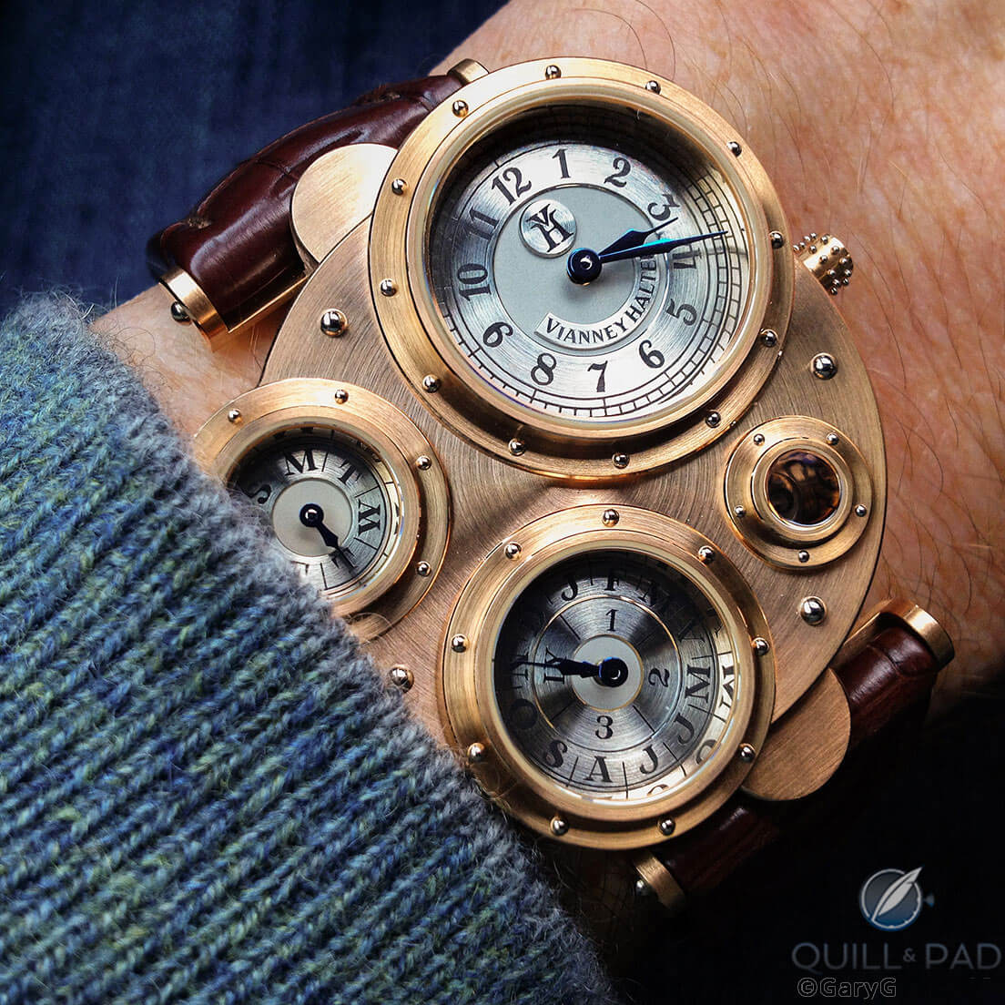Safely on the wrist: the author’s Vianney Halter Antiqua in pink gold