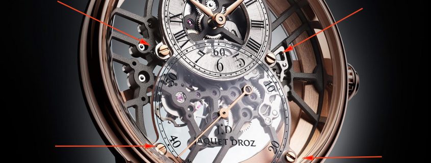 Aligned screw heads on the Jaquet Droz Grand Seconde Skelet-One