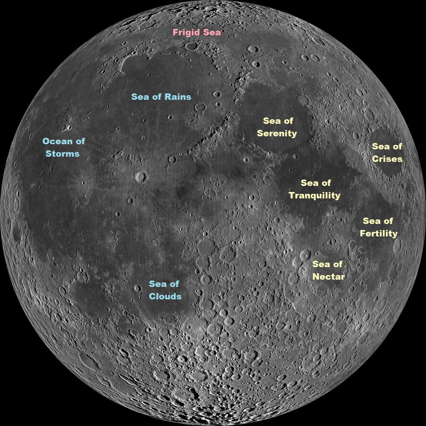 Features on the moon (image courtesy www.stardate.org)