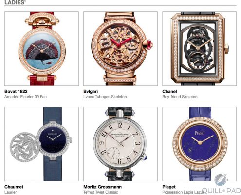 Ladies category pre-selected watches for the 2018 Grand Prix d’Horlogerie de Genève