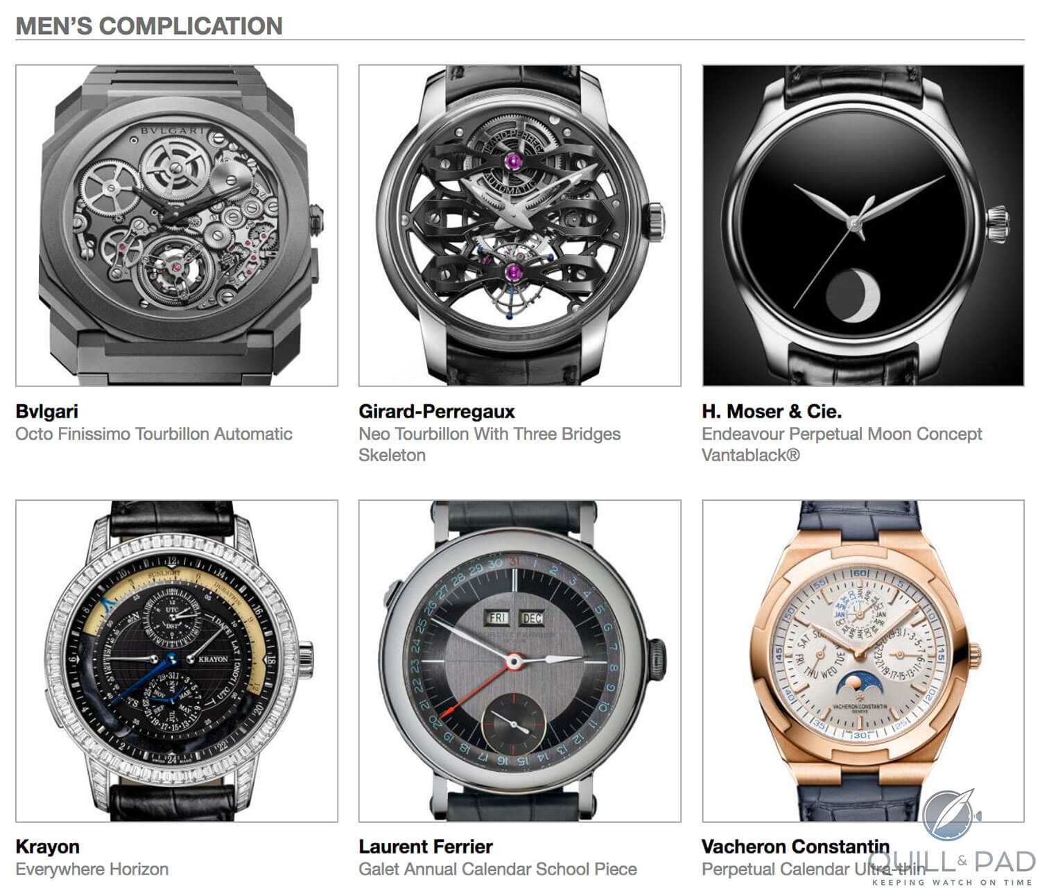 Men's Complication category pre-selected watches for the 2018 Grand Prix d’Horlogerie de Genève