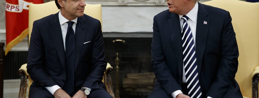 Italian Prime Minister Giuseppe Conte (left) wearing an IWC Portafino Automatic for his White House meeting with American President Donald Trump (photo courtesy AP Images)