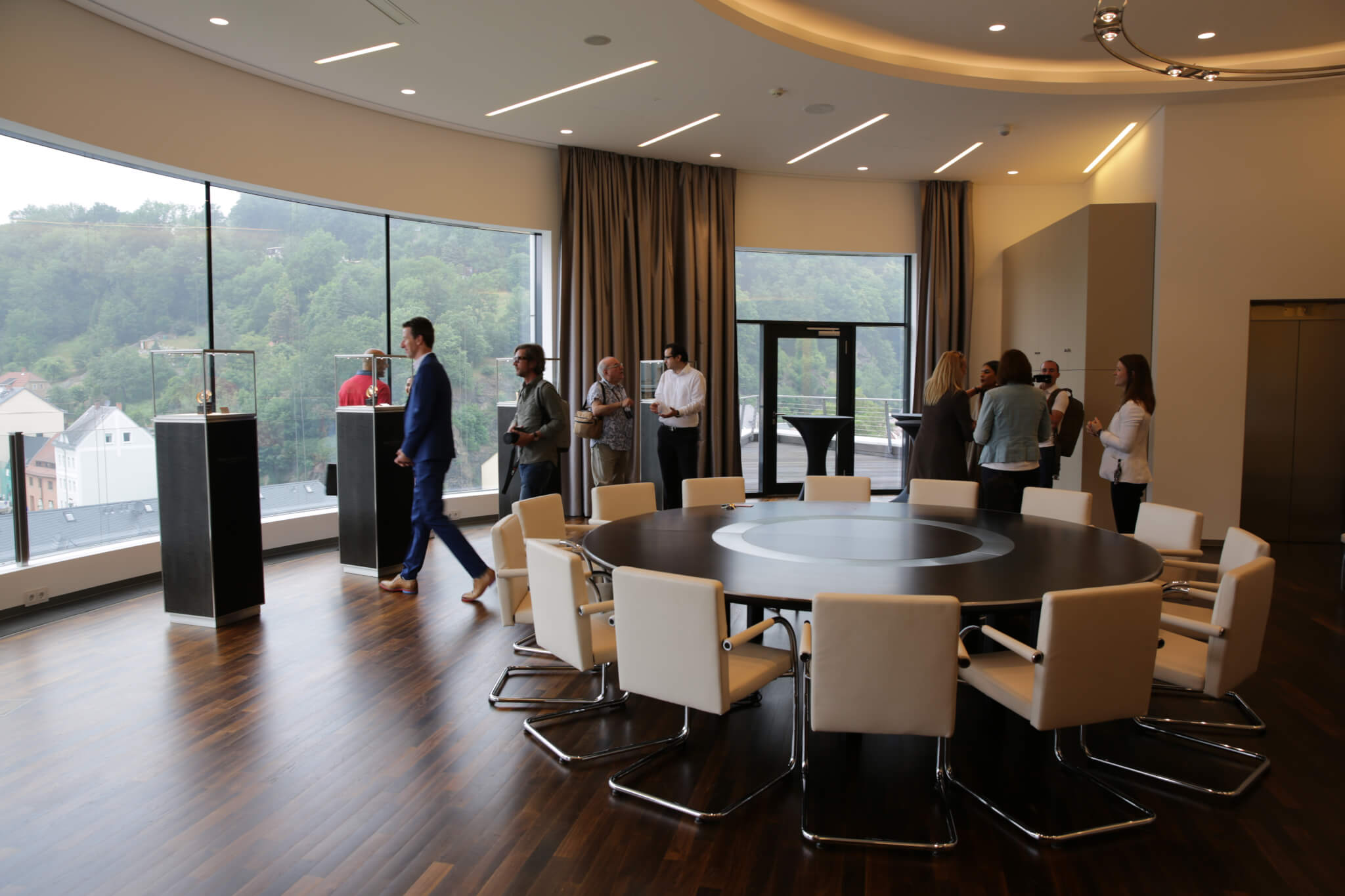 Sensational views over Glashutte from the nautical-feel Moritz Grossmann conference room