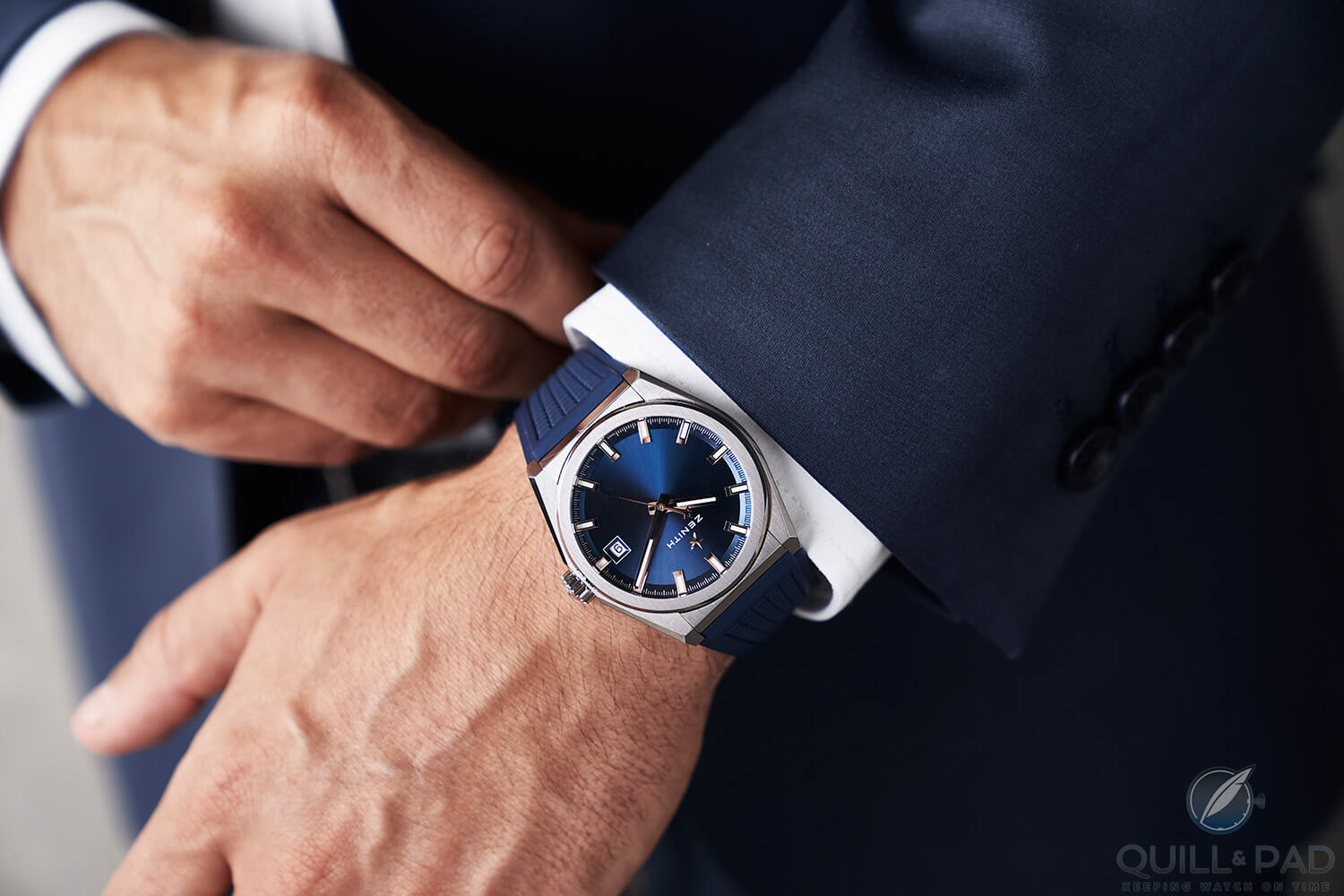 Zenith Classic Defy with blue dial on the wrist