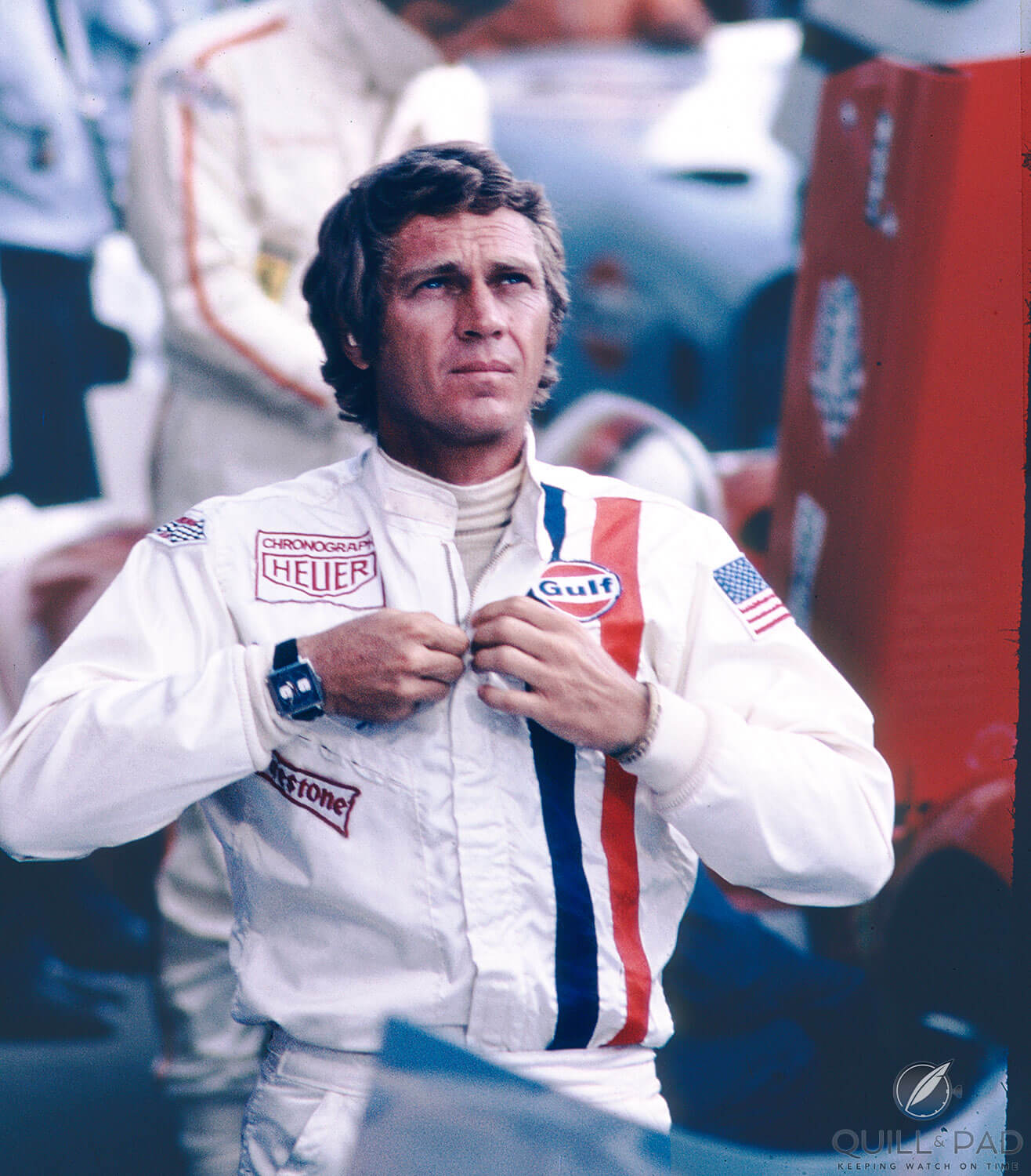 Steve McQueen wearing a TAG Heuer Monaco in the film 'Le Mans'