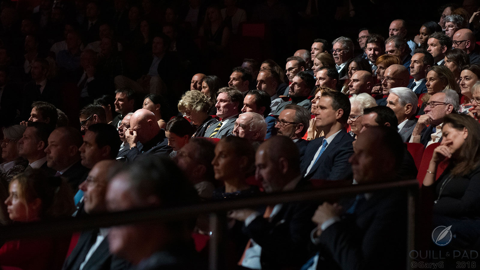 Breathtaking moment: Jean-Claude Biver (at left with hand to face) as his Special Jury Award is announced at the 2018 Grand Prix d’Horlogerie de Genève