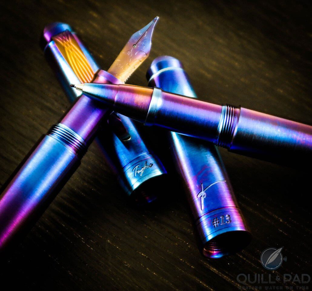 Grayson Tighe Rainbow Fire fountain pen nib and rollerball