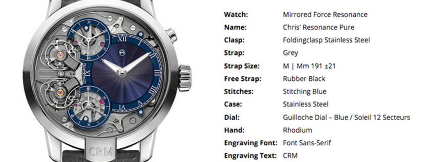 Armin Strom Mirrored Force Resonance on the brand's Configurator with specifications and price