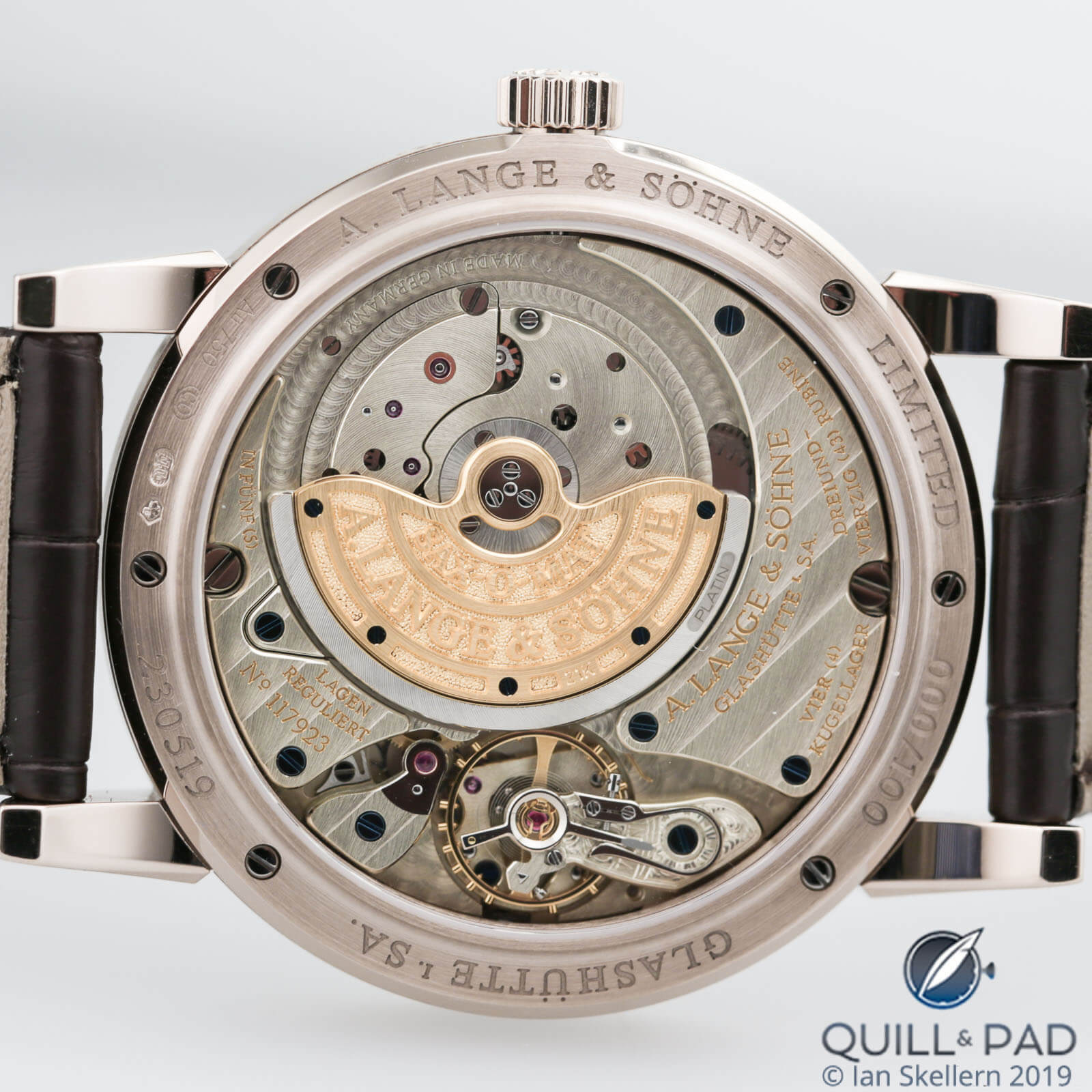 View through the display back to the movement of the A. Lange & Söhne Saxonia Langematik 