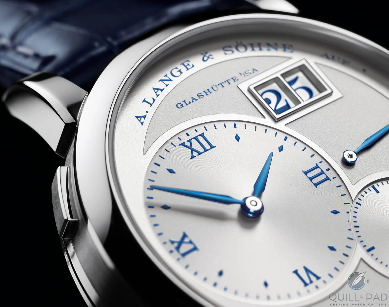 Close up look at the dial of the A. Lange & Söhne Lange 1 25th Anniversary Edition