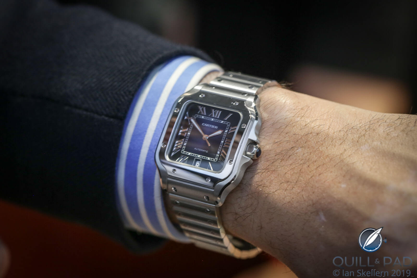 Cartier Santos Automatic with blue dial on the wrist