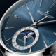 Close up look at the beautiful blue-enamel guilloche dial of the Jaeger-LeCoultre Master Ultra Thin Moon Enamel