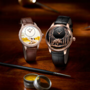 Jaquet Droz Petite Heure Minute Pig (left) and Petite Heure Minute Relief Pig