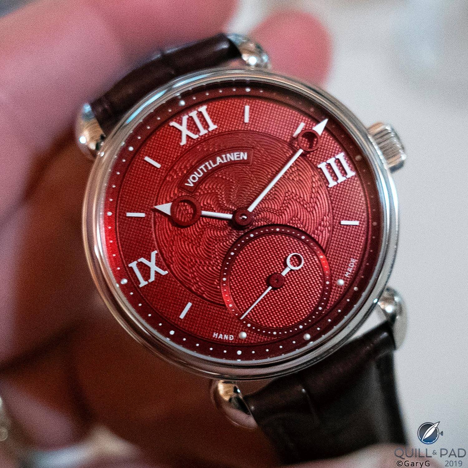 Vingt-8 in 37.5mm size with brilliant red guilloche dial from Kari Voutilainen