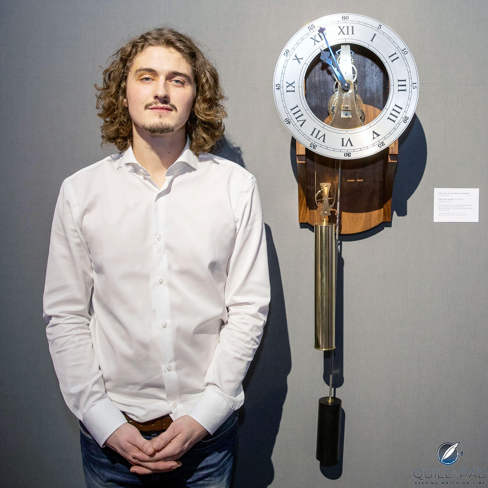 Tyler John Davies and his Equilibrium clock, winner of the 2019 F. P. Journe Young Talent competition