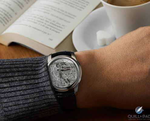 Romain Gauthier Prestige HMS in stainless steel with Henbury meteorite dial wristshot