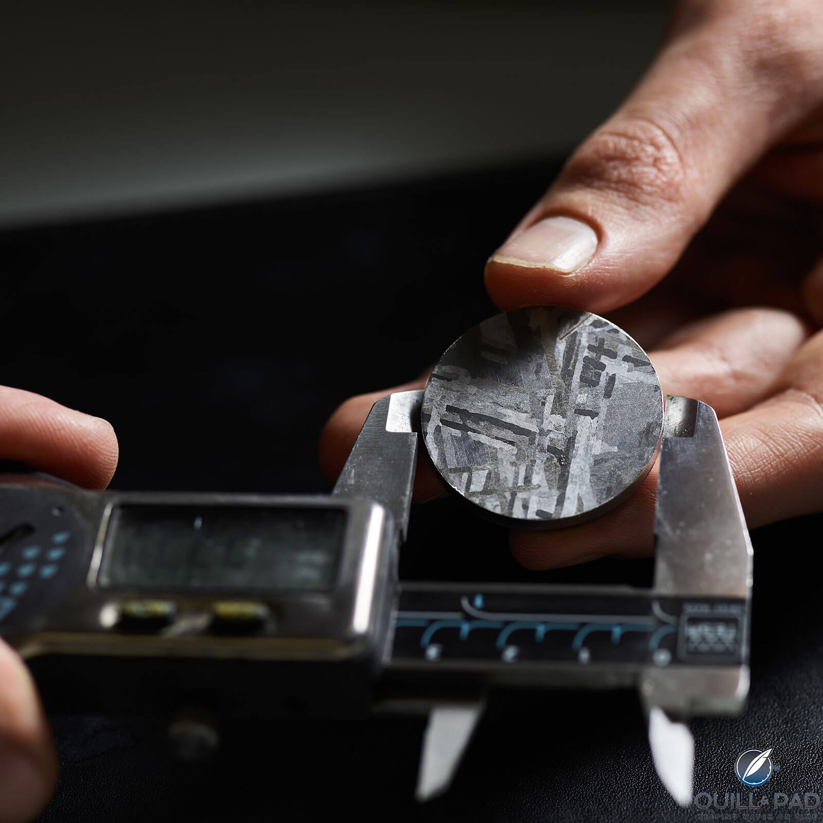 Measuring the the exact dimensions of a Henbury metorite dial for the Romain Gauthier Prestige HMS Meteorite