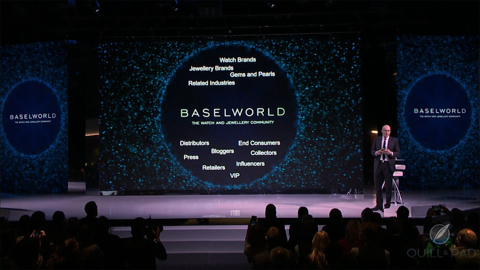 Baselworld's new director Michel Loris-Melikoff giving the closing presentation for Baselworld 2019