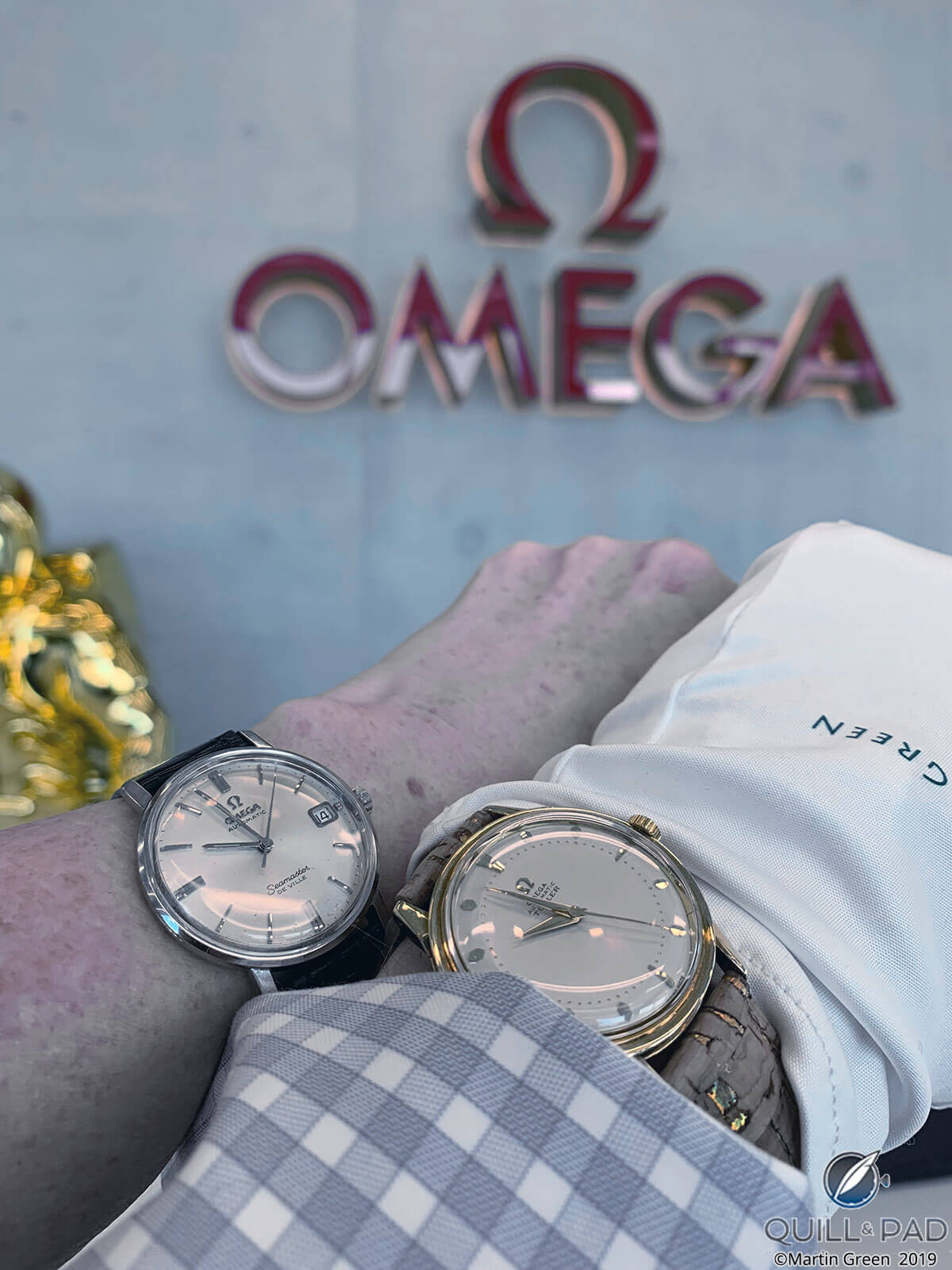 Elizabeth Doerr and Martin Green go vintage for the visit to the new Omega factory